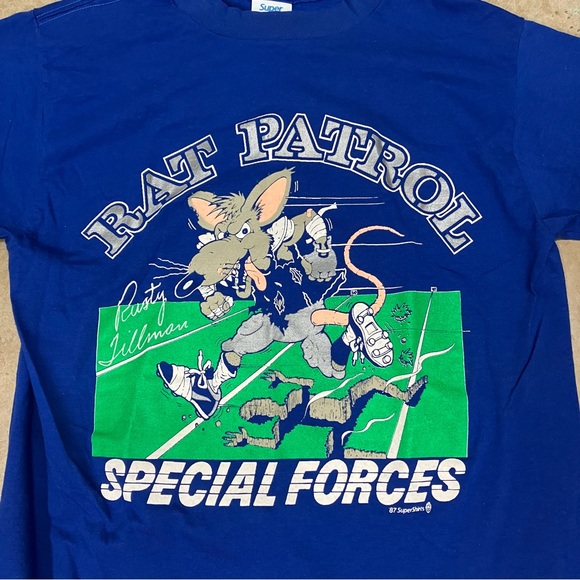 VTG 80s Seattle Seahawks Rusty Tillman T Shirt Tee Blue Tag Large (Fits Medium) - Picture 2 of 6